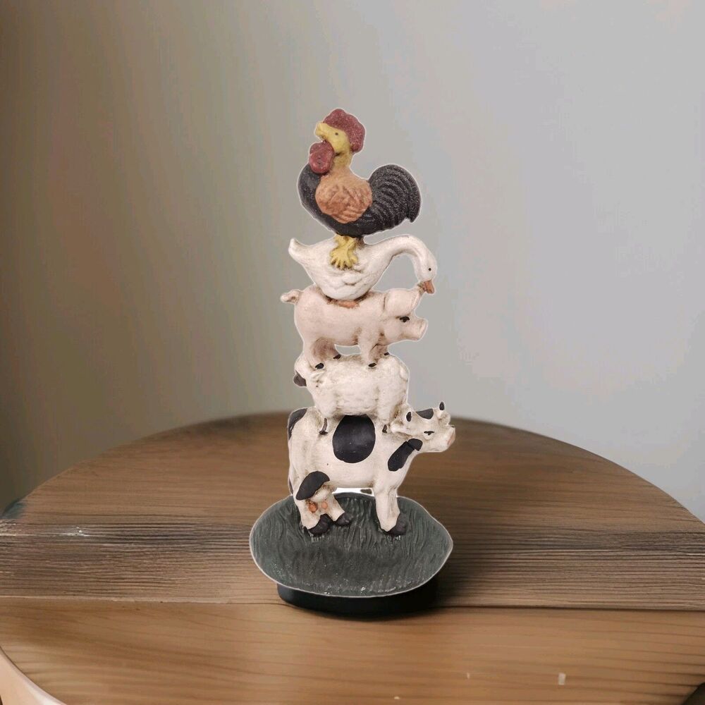 VTG FARM ANIMALS STACKED CAST IRON DOOR STOP w/ ORIGINAL PAINT 10.5" TALL